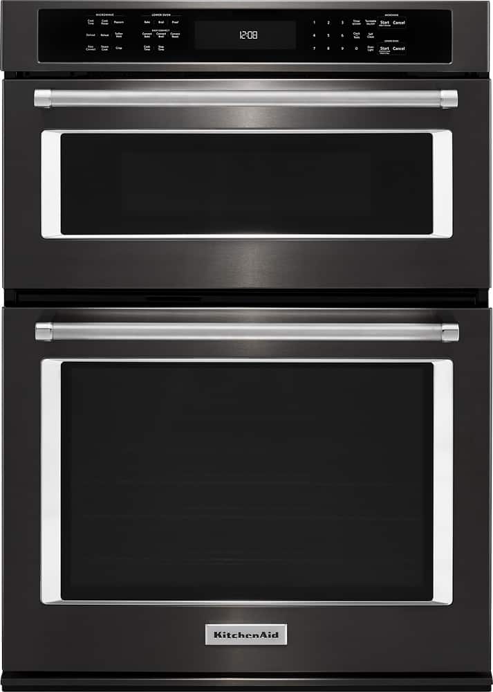Front. KitchenAid - 30" Single Electric Convection Wall Oven with Built-In Microwave - Black Stainless Steel.