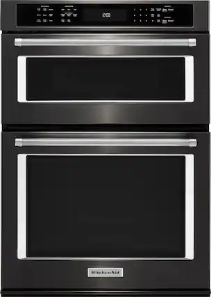 Front. KitchenAid - 30" Single Electric Convection Wall Oven with Built-In Microwave - Black Stainless Steel.