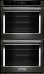 Front. KitchenAid - 30" Built-In Double Electric Convection Wall Oven - Black Stainless Steel.