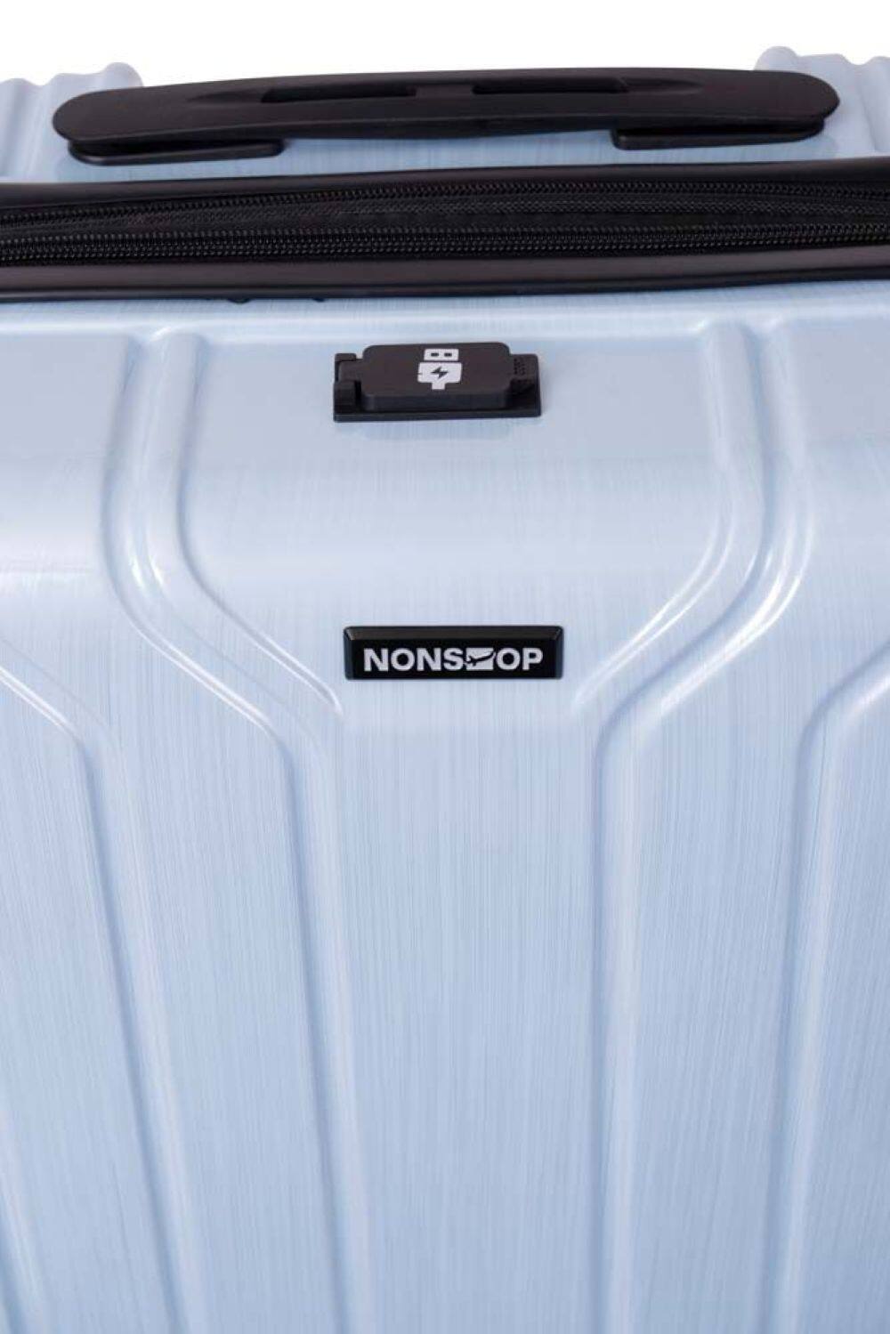 Left. Nonstop - New York Elite Lightweight Expandable 3 Piece spinner Luggage Set  +3 packing cubes ,(19.4/23.4/28)  - Sky Blue - Sky Blue.