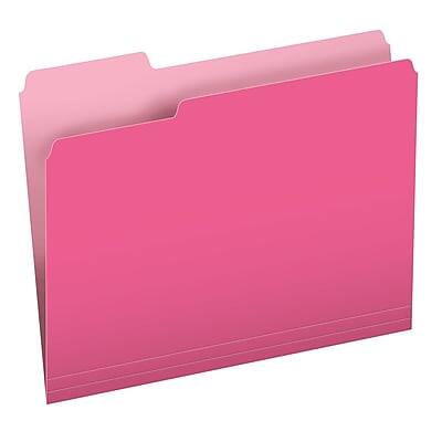 Front. Pendaflex - Pendaflex Recycled File Folder, 1/3-Cut Tab, Assorted, Letter Size, Pink/Light Pink, 100/Box (152 1/3 PIN) - Pink/Light Pink.