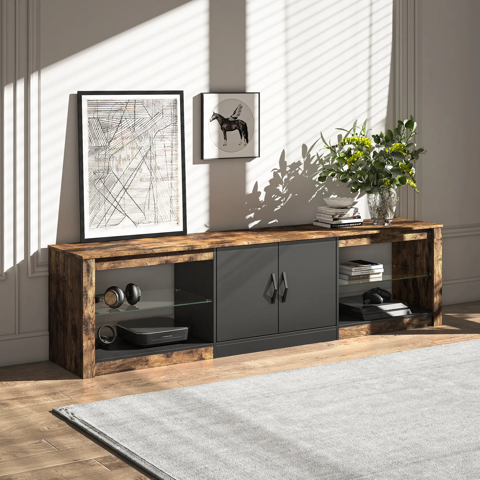Bestier LED Entertainment Center for Living Rooms Fits TVs up to 75 Inches - Brown