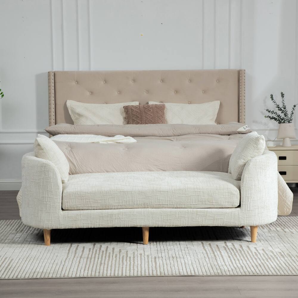 Back. Ropilly - Ropilly End of Bed Bench, 77 Inch Modern Upholstered Chaise Lounge Couch with Armrests and Rubberwood Legs, Beige - Beige.