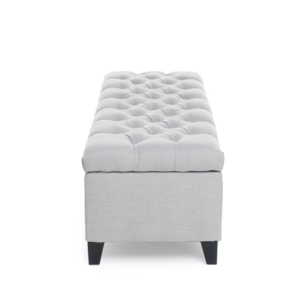 Alt View 1. PDTEND - Contemporary Storage Ottoman in Light Gray Fabric with Button Tufted Diamond Stitch Design - Light Gray.
