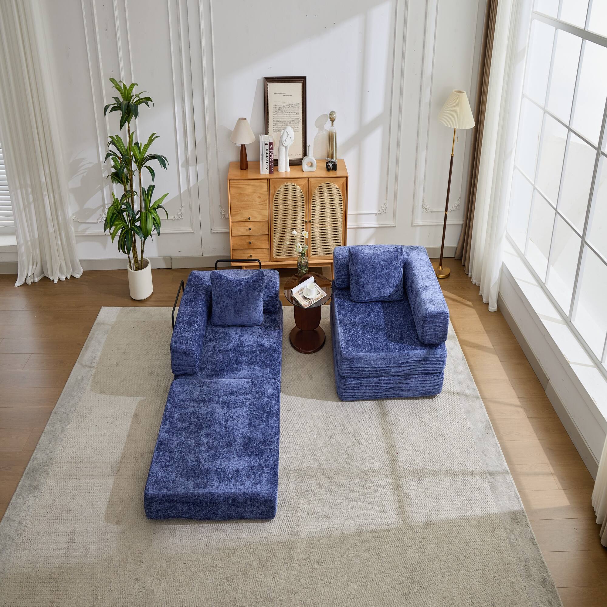 Left. Boyel Living - Compressed Memory Foam Loveseat Sofa Bed - Dark Blue.