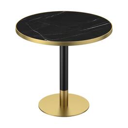 Loheer - Round Dining Table with Black Sintered Stone Top and Gold Metal Base - Black/Gold