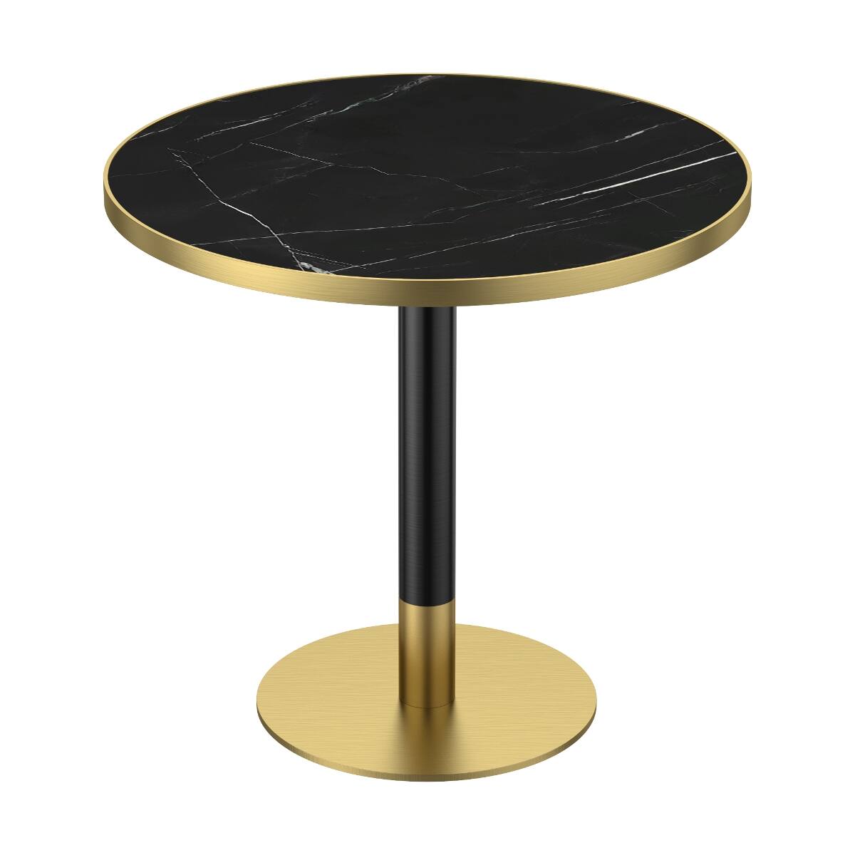Front. Loheer - Loheer Round Dining Table with Black Sintered Stone Top and Gold Metal Base - Black and Gold.