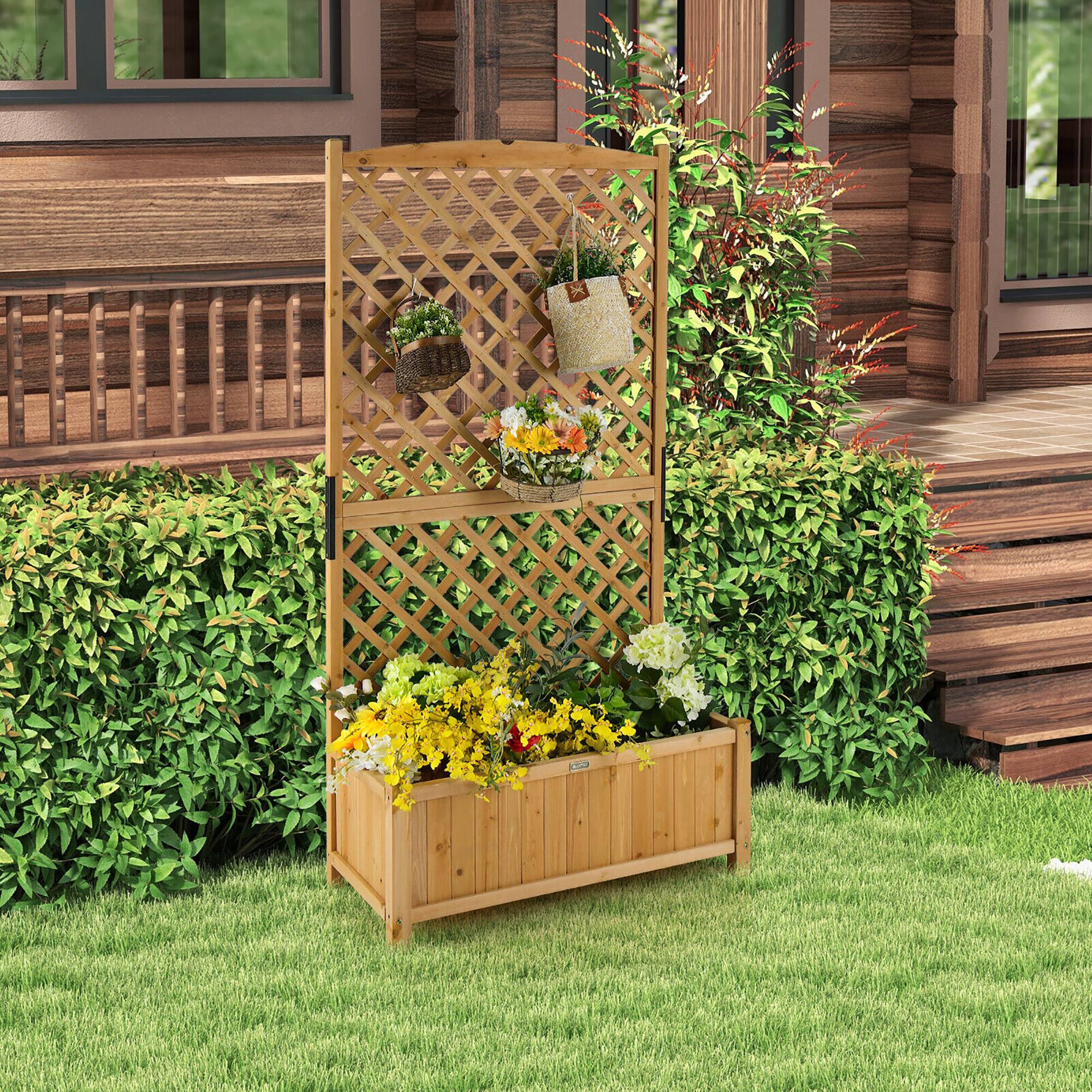 Alt View 1. Gymax - Gymax 71'' Tall Raised Garden Bed Wooden Planter w/ Trellis for Flower Climbing Plant - Orange.