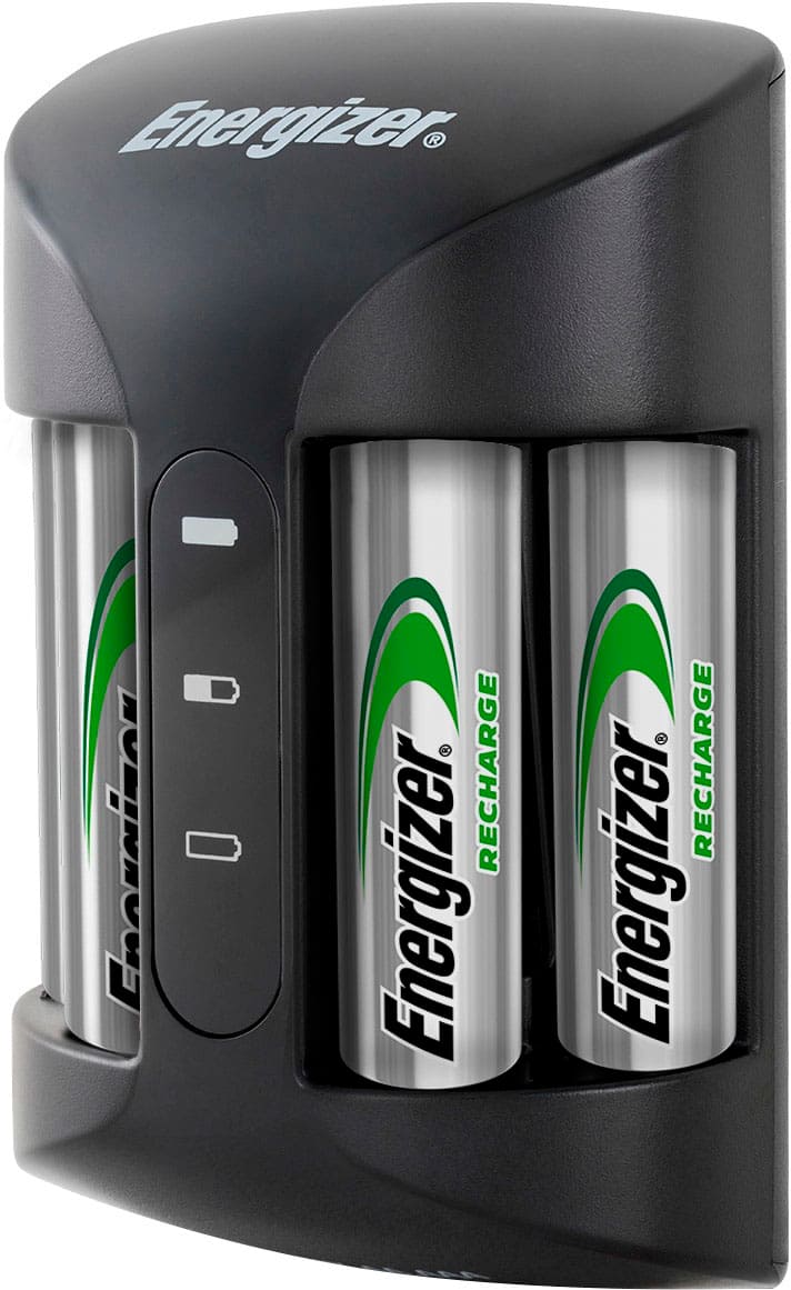 Front. Energizer - Rechargeable AA and AAA Battery Charger (Recharge Pro) with 4 AA NiMH Rechargeable Batteries - Black.