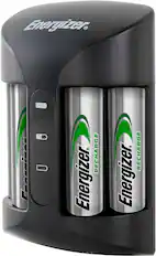 Front. Energizer - Rechargeable AA and AAA Battery Charger (Recharge Pro) with 4 AA NiMH Rechargeable Batteries - Black.