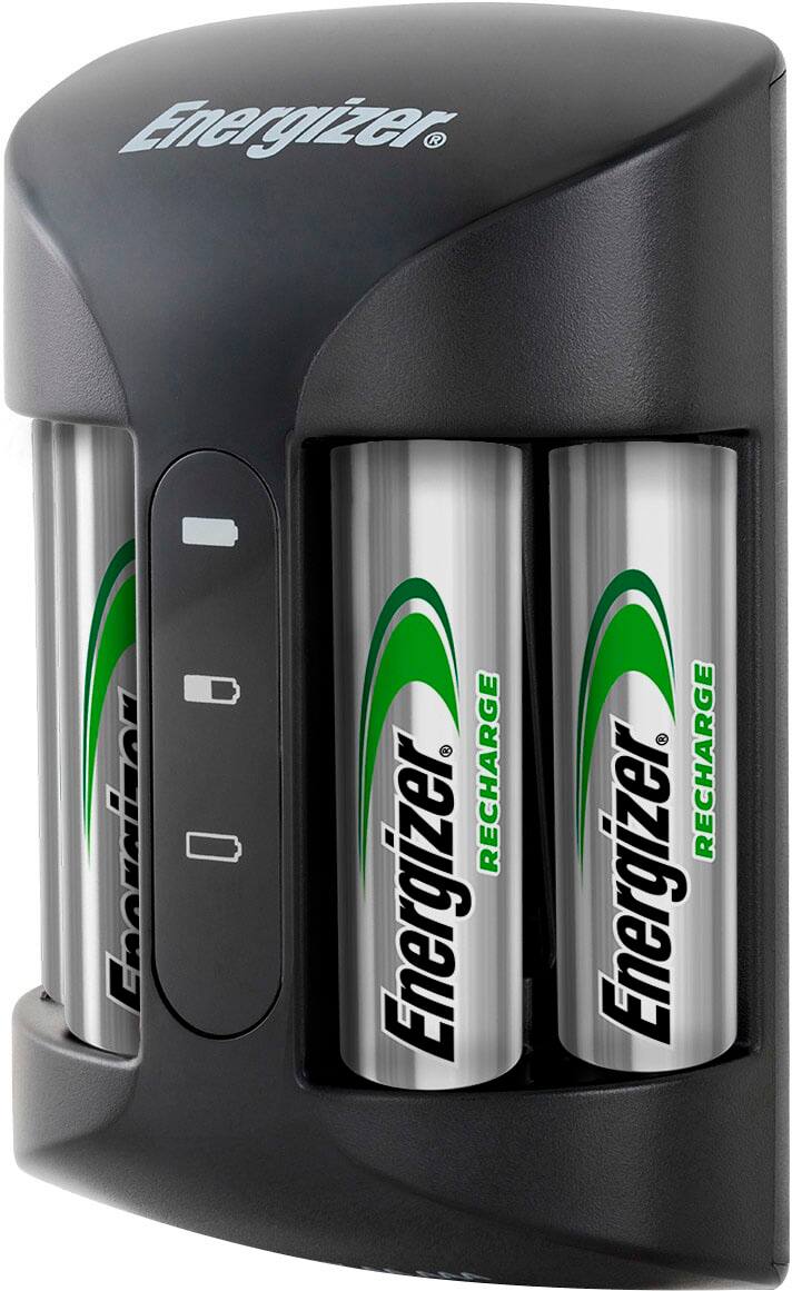 Front. Energizer - Rechargeable AA and AAA Battery Charger (Recharge Pro) with 4 AA NiMH Rechargeable Batteries - Black.