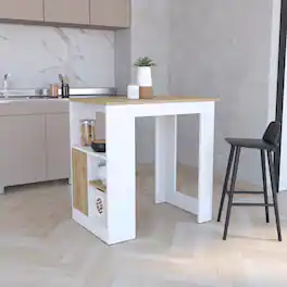 Loheer - Modern Stationary Kitchen Island with Side Shelves and Push to Open Cabinet - Multicolor