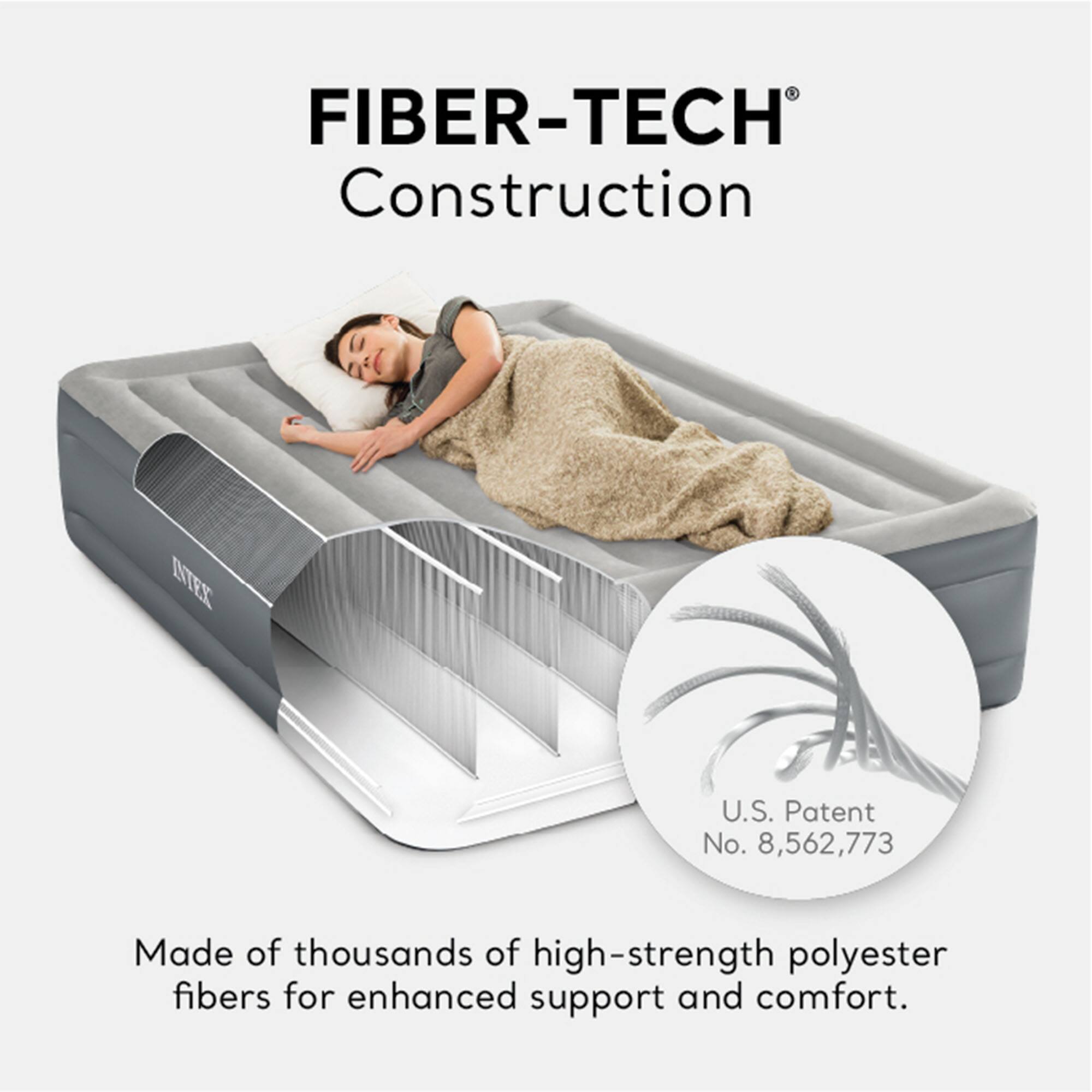 FIBER-TECH® Construction

Made of thousands of high-strength polyester fibers for enhanced support and comfort.

U.S. Patent No. 8,562,773