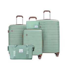 HTUTWOO - 5-Piece Luggage Set -PP Hardshell Luggage Set with TSA Lock Durable Spinner Wheels,20/24/28" + Travel Bag & Toiletry Bag - Green