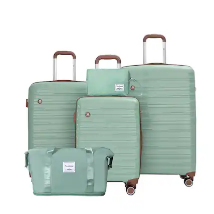 Front. HTUTWOO - 5-Piece Luggage Set -PP Hardshell Luggage Set with TSA Lock Durable Spinner Wheels,20/24/28" + Travel Bag & Toiletry Bag - Green.