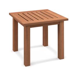 Pefilos - Small Hardwood Outdoor Coffee Side Table with Slatted Tabletop for Outside Patio, Square - Brown