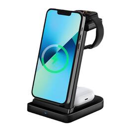 RISOKEYS - 3-in-1 Wireless Charger - 15W Fast Wireless Charging Dock, Compatible with iPhone, Apple Watch and AirPods, Black - Black