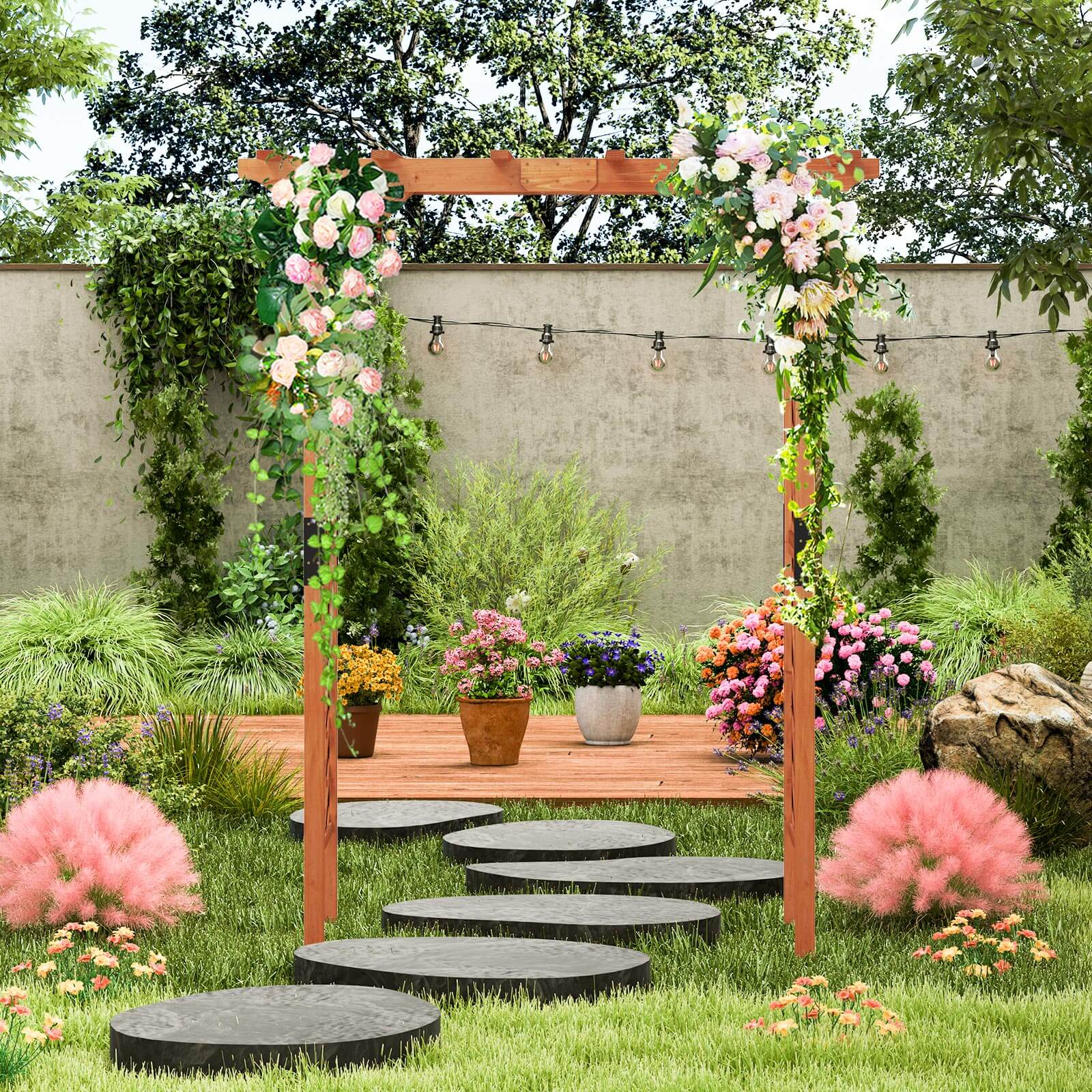 Alt View 9. Costway - Arbor Over 7FT High Wooden Garden Arch Trellis Pergola Outdoor Patio Plant - Yellow.