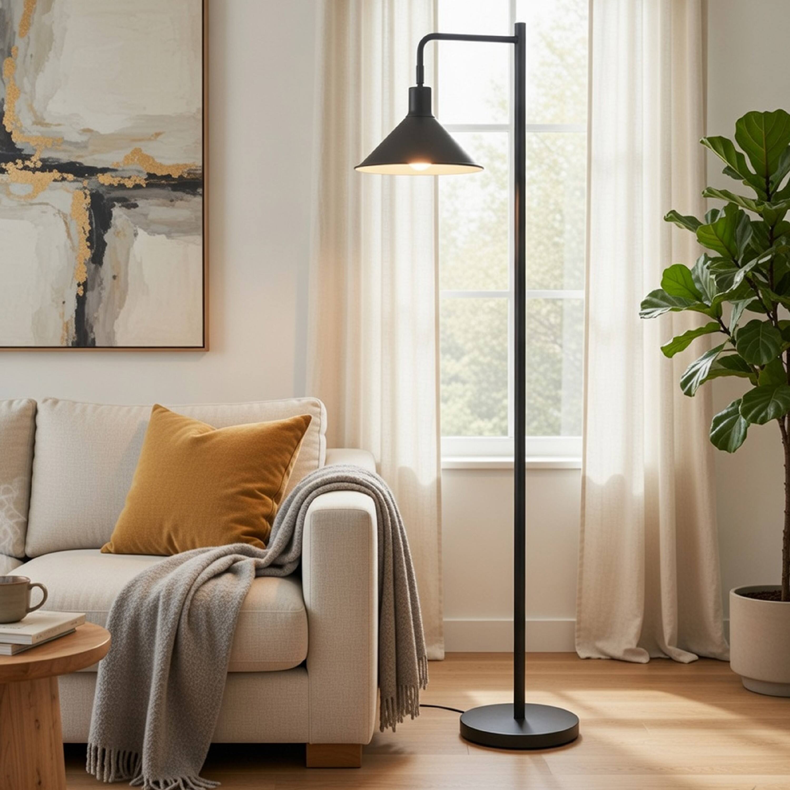 Alt View 4. Manhattan Lane - Floor Lamp, Adjustable Head with Hanging Cone Shade, Metal.