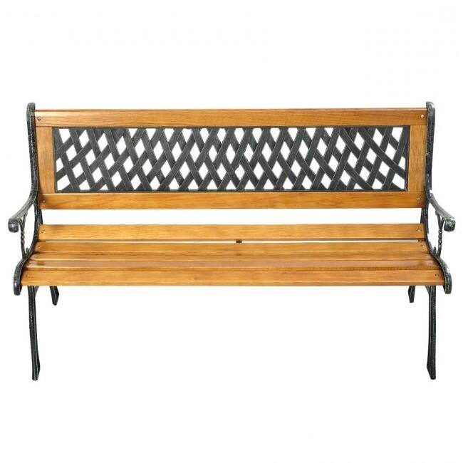 Hivvago - FarmHome Outdoor Patio Park Cast Iron Garden Porch Chair Bench - Brown, Black
