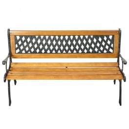 Hivvago - FarmHome Outdoor Patio Park Cast Iron Garden Porch Chair Bench - Brown, Black
