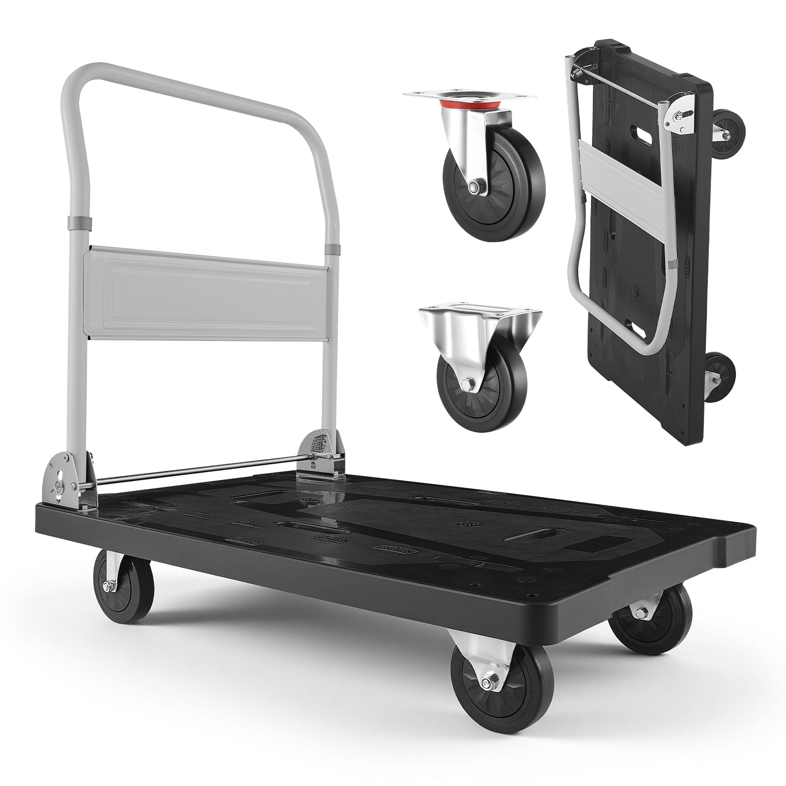 VEVOR - Foldable Push Cart Dolly, 660 lbs Capacity, Folding Platform Truck with Swivel Wheels, Moving Platform Hand Truck - Black