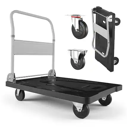 Front. VEVOR - Foldable Push Cart Dolly, 660 lbs Capacity, Folding Platform Truck with Swivel Wheels, Moving Platform Hand Truck - Black.