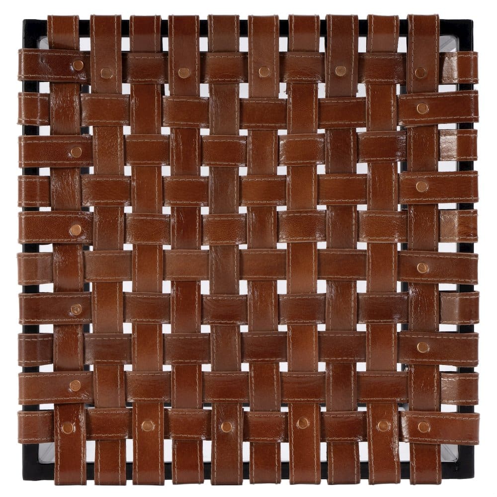 Butler Specialty - 24 in. Seat Height Leather and Iron Backless Counter Stool with Footrest - Brown