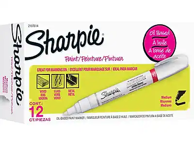 2107614
Sharpie Paint/Peinture/Pintura
Oil Based / À huile / A base de aceite
GREAT FOR MARKING ON / EXCELLENT POUR MARQUAGE SUR / IDEAL PARA MARCAR
WOOD BOIS / MADERA
GLASS VERRE / VIDRIO
METAL METAL
CONT.: 12 CT/PIEZAS
OL-BASED PAINT MARKER / MARQUEUR PENTURE À BASE D'HUILE / MARCADOR DE PINTURA A BASE DE ACEITE
Medium / Moyenne / Mediano