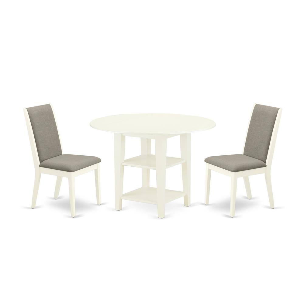 Back. East West Furniture - Dining Room Set Linen White - Brown.