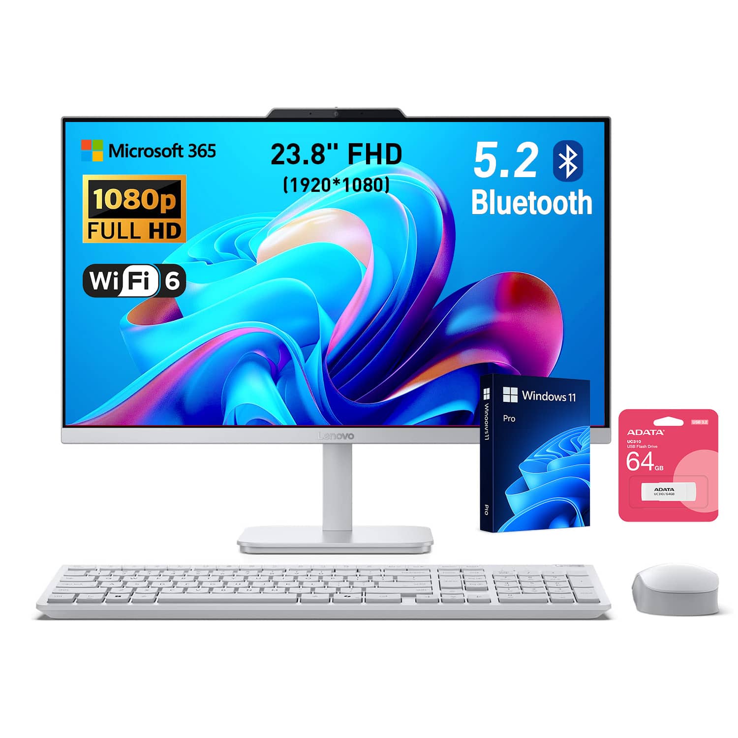 Microsoft 365 1080p FULL HD 23.8" FHD (1920*1080) 5.2 Bluetooth Wi-Fi 6 Lenovo Windows 11 Pro ADATA 64GB