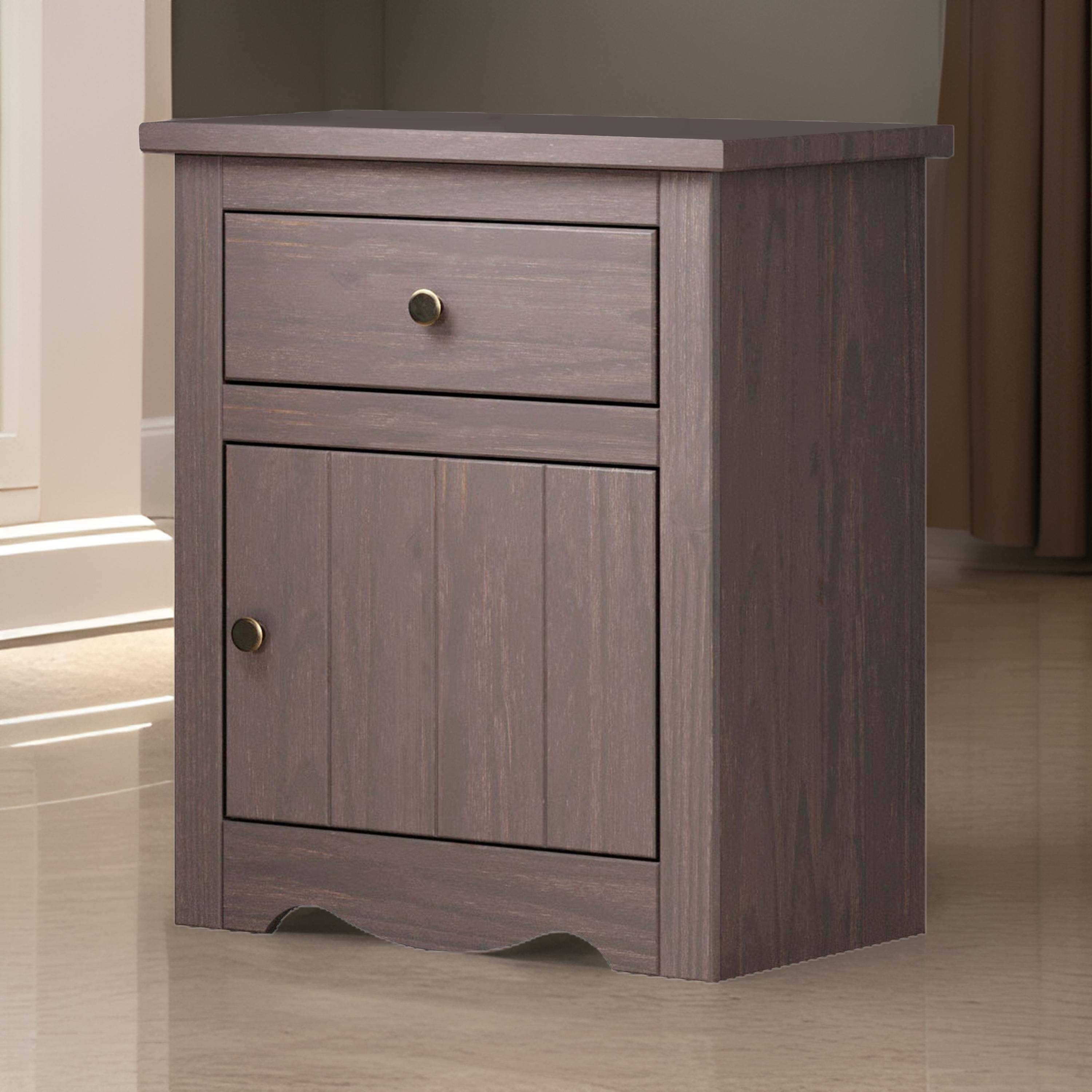 Alt View 5. Manhattan Lane - Stav Nightstand, 1 Drawer and Door, 25 Inch, Plank Style, Solid Wood - Gray, Bronze.