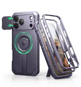 dexnor - iPhone 17 Pro Max Case: 2 Front Frames, Flip Cam Cover, Kickstand, Mag,Screen Protector, 6.9in - Phantom Purple