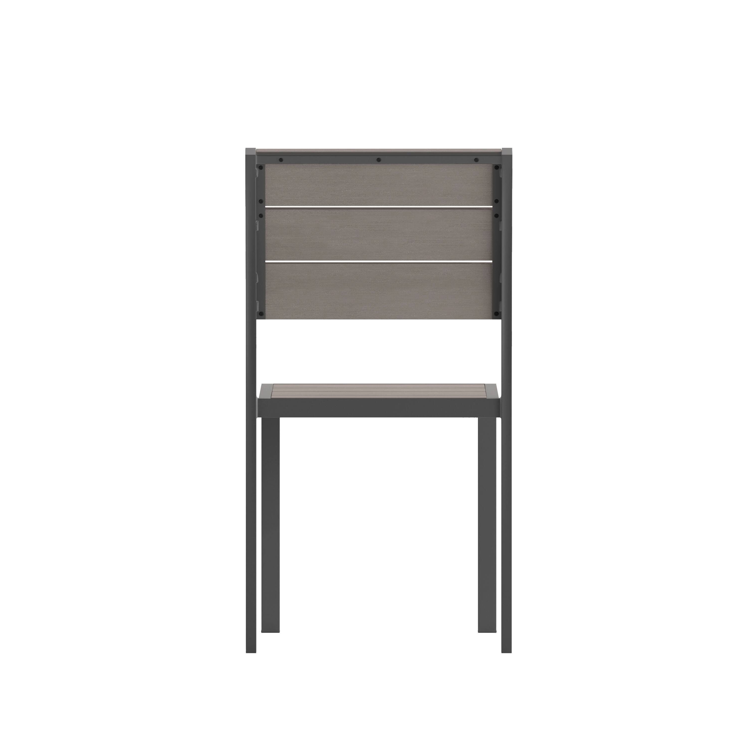 Back. Flash Furniture - Finch Commercial Grade Armless Patio Chair, Stackable Side Chair with Faux Teak Poly Slats and Metal Frame, Gray/Gray - Gray.