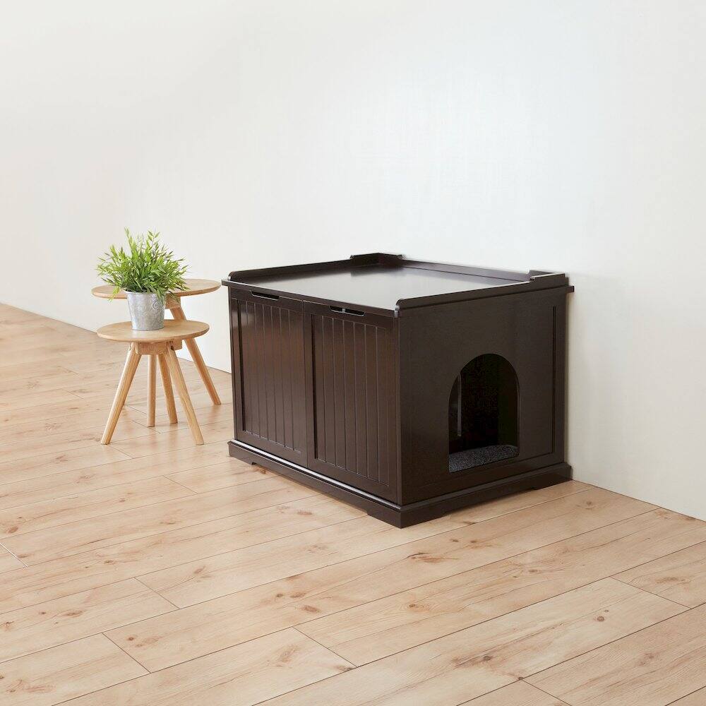 Angle. TRIXIE - Cat Litter Box Enclosure Hidden Litter Indoor Cat Furniture Pet Home - Espresso Brown.