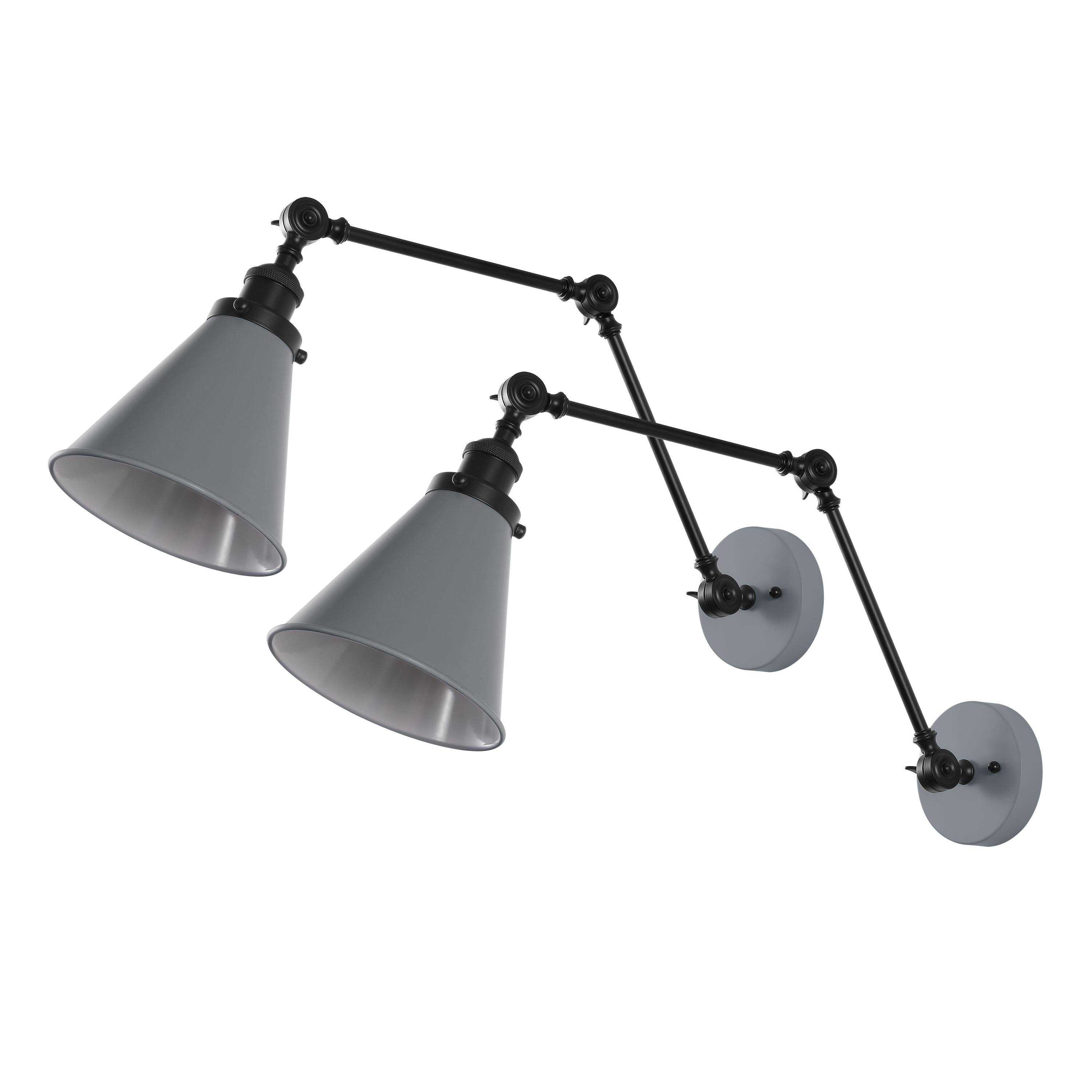Alt View 7. Jonathan Y - Rover 7" Classic Industrial Metal Adjustable Arm LED Wall Sconce, Gray/Black (Set of 2) - Gray/Black.