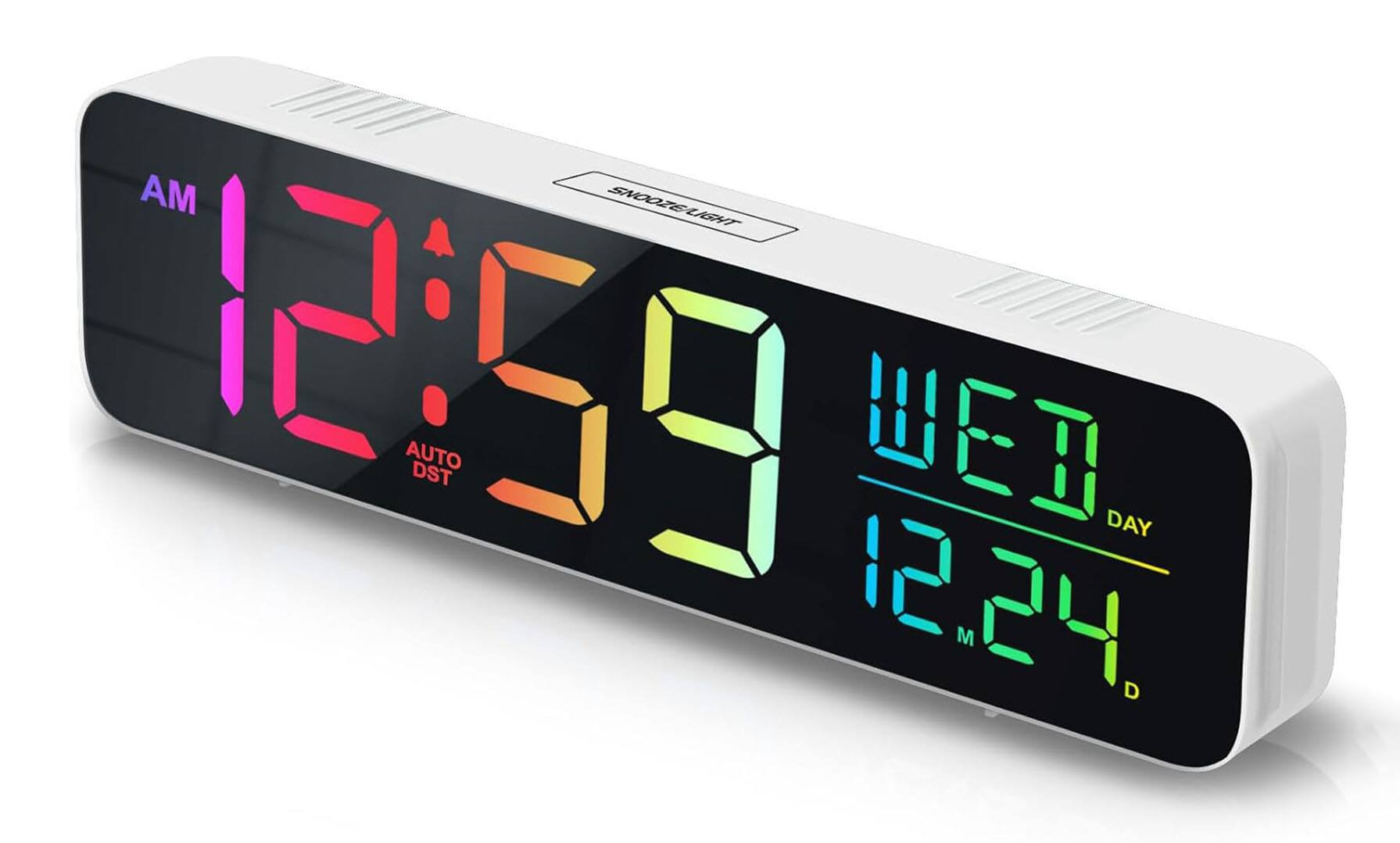 FINEAK - Large Display Digital Alarm Clock for Bedrooms, Dimmable Plug in Electric Clock - White + 8 Colors