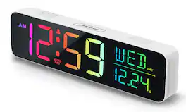 FINEAK - Large Display Digital Alarm Clock for Bedrooms, Dimmable Plug in Electric Clock - White + 8 Colors