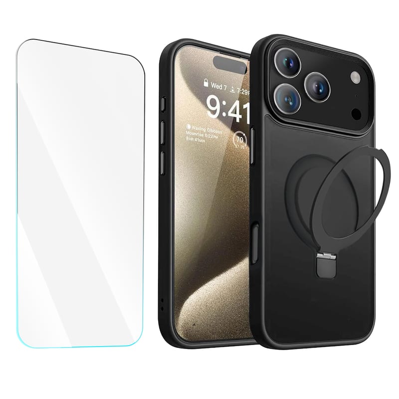 Entronix - 2-in-1 Bundle for iPhone 17 Pro Max - Translucent Matte Case & Clear Screen Protector - Black