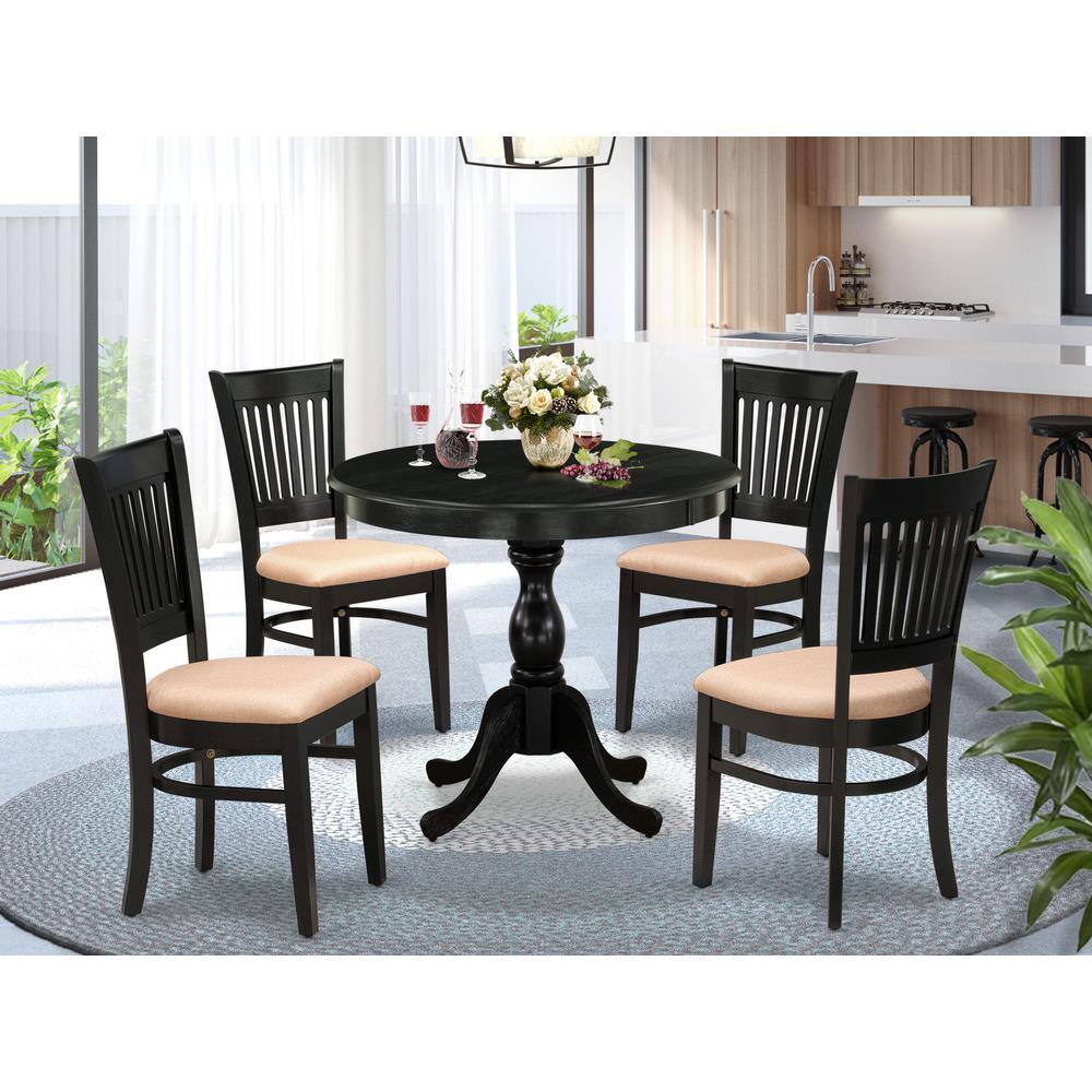 Angle. East West Furniture - East West Furniture 5-Pc Dining Room Table Set- 4 Kitchen Chair and Modern dining room table - Linen Fabric Seat and - Multi-Color.
