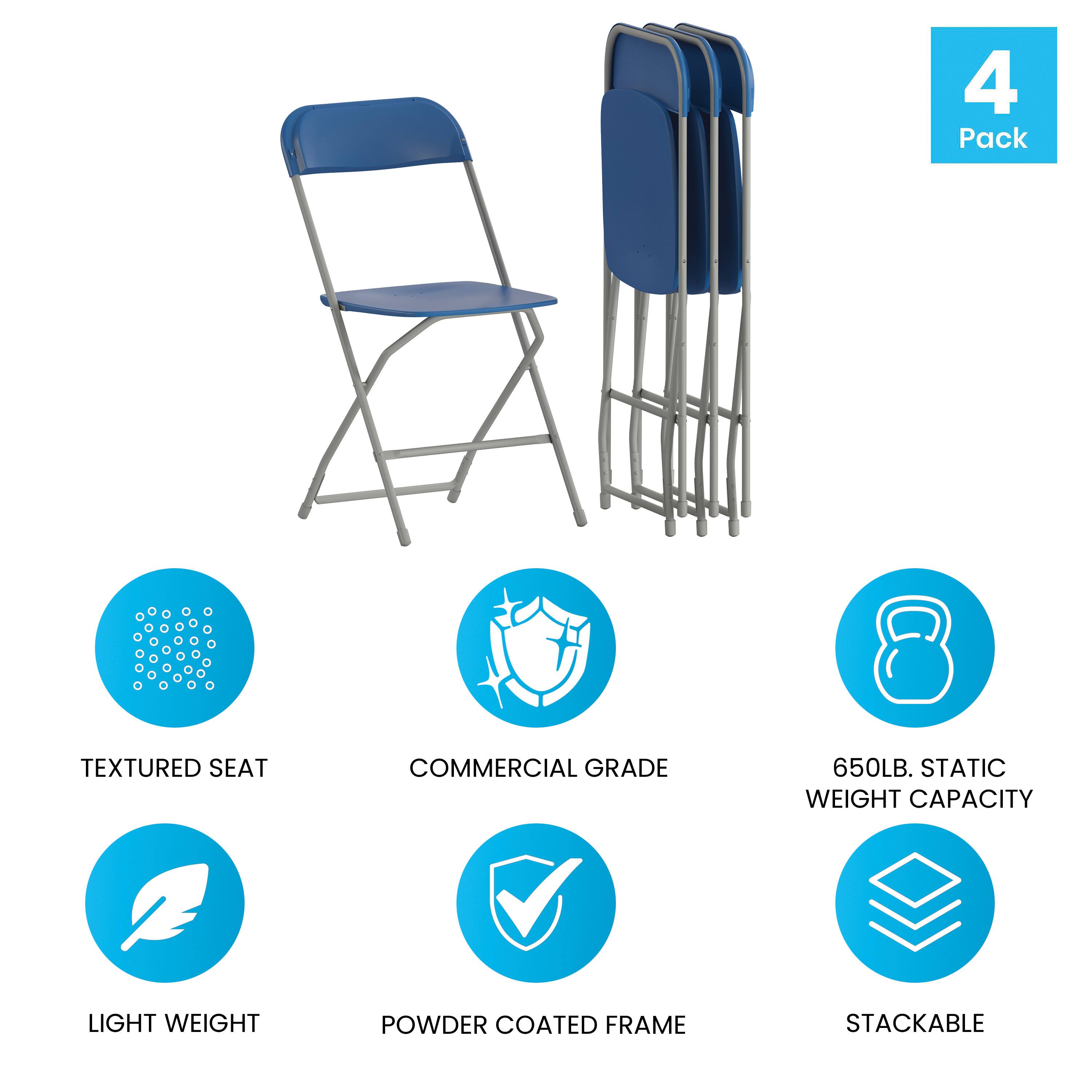 4 Pack  
TEXTURED SEAT  
COMMERCIAL GRADE  
650LB. STATIC WEIGHT CAPACITY  
LIGHT WEIGHT  
POWDER COATED FRAME  
STACKABLE