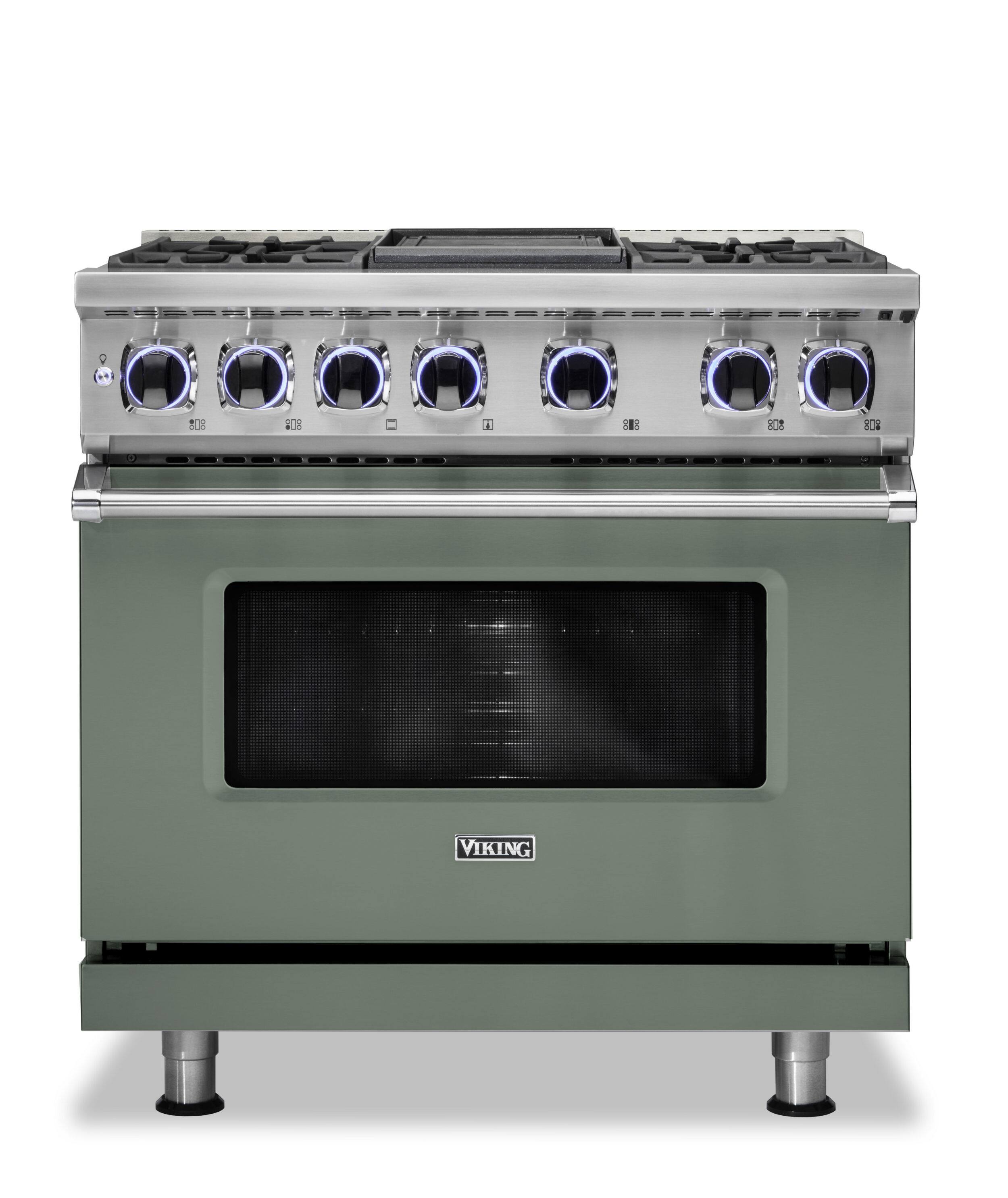 Viking - 36"W./24"D. Dual Fuel Sealed Burner Range-4 Burners/Griddle - Eucalyptus