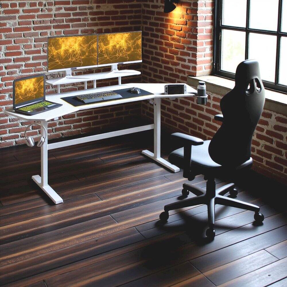 Alt View 10. FurniFact - White Gaming Desk with Wheels, Adjustable PC Desk Table for Gamers - White.