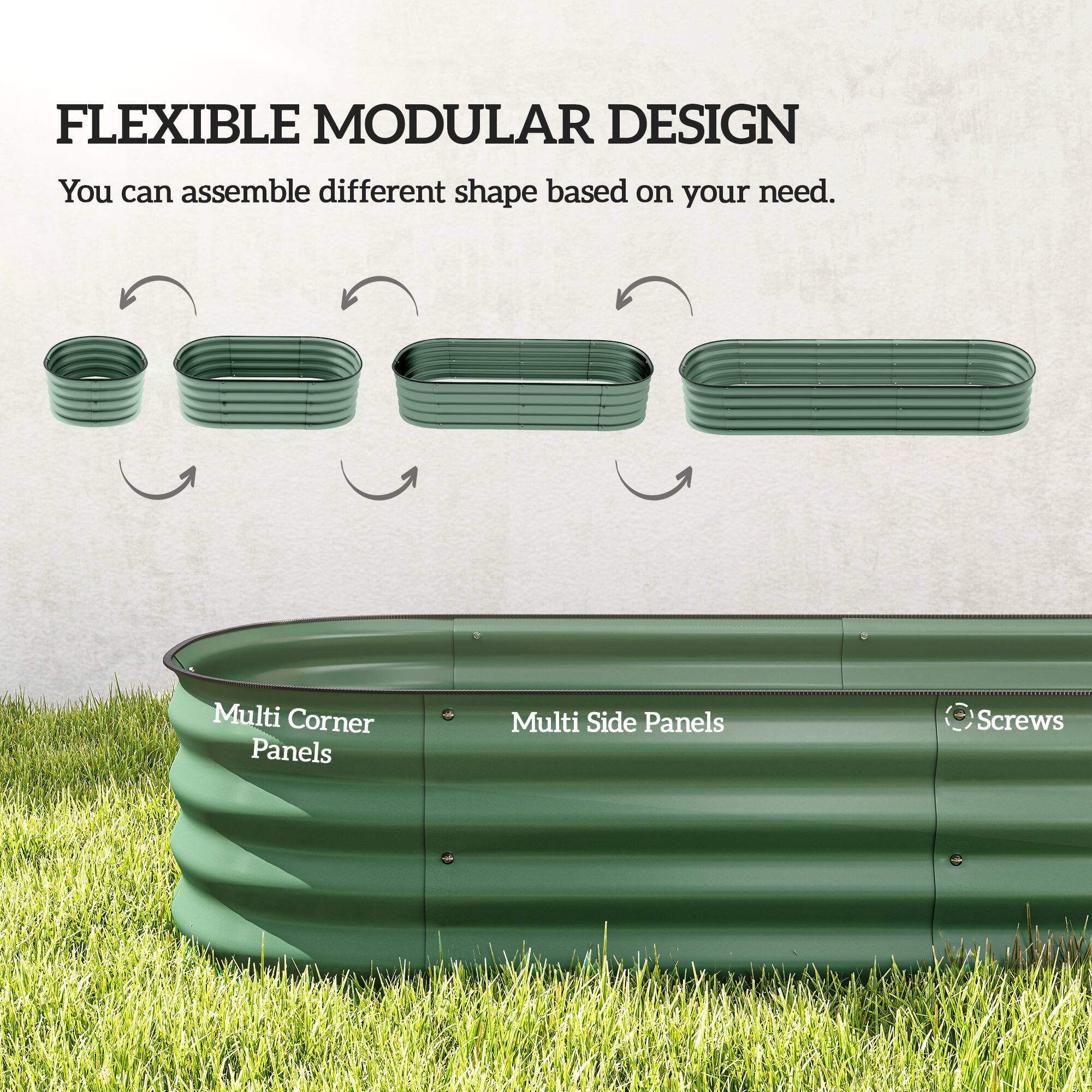FLEXIBLE MODULAR DESIGN  
You can assemble different shapes based on your need.

Multi Corner Panels  
Multi Side Panels  
Screws