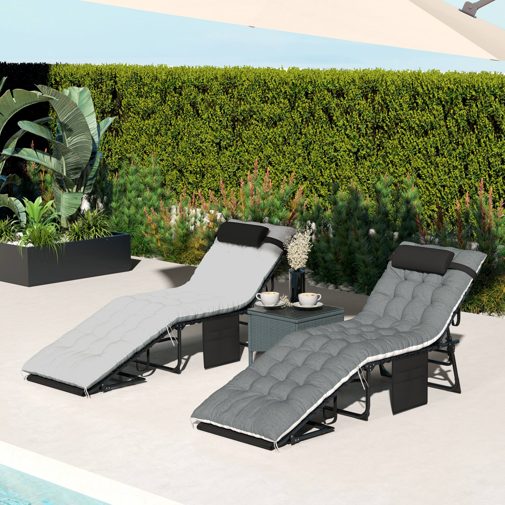 Alt View 7. Outsunny - Outdoor Chaise Lounge Chair Set of 2 - Black/Gray.
