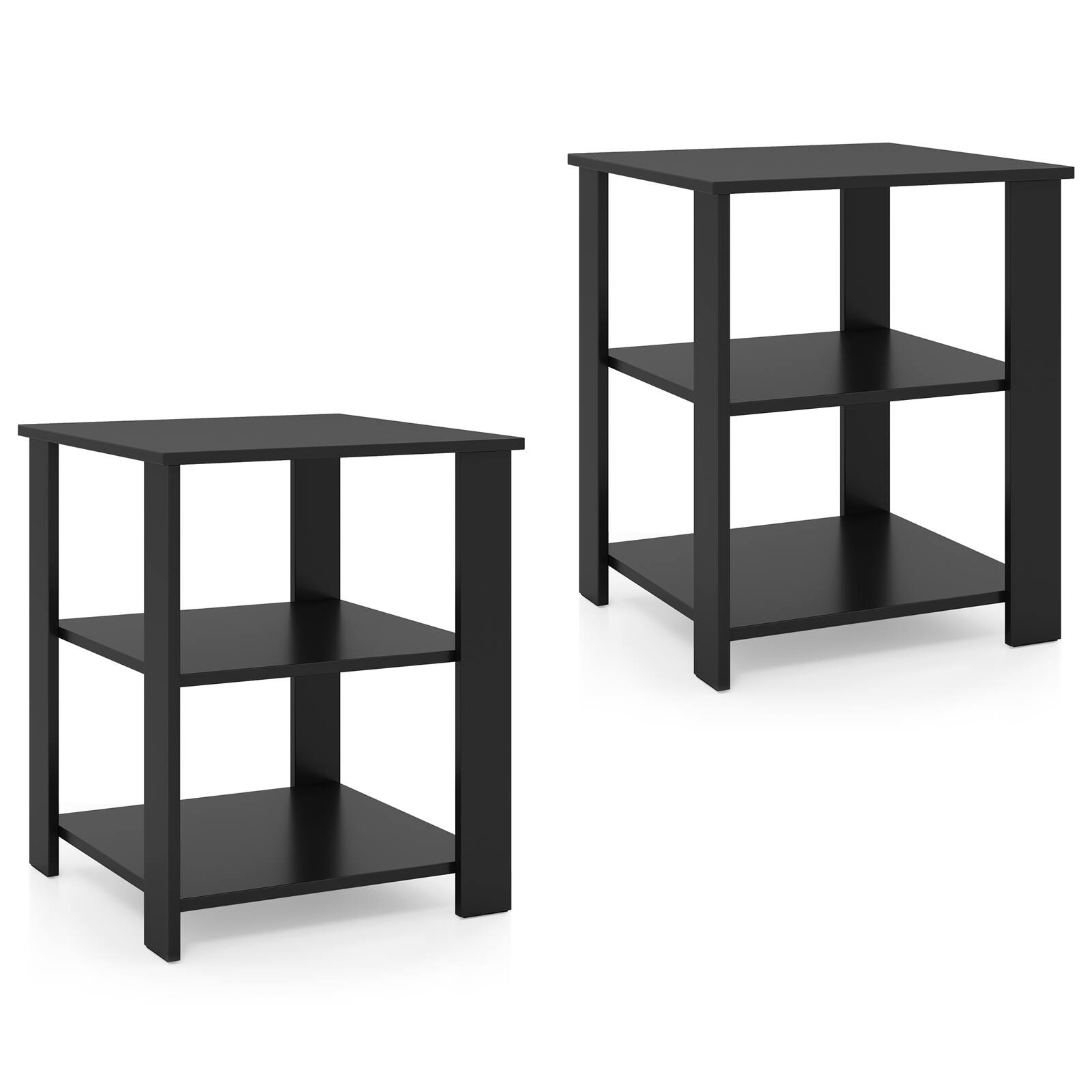 Alt View 9. Gymax - Gymax 2PCS 3-Tier End Table Square Side Table w/Open Storage Shelves for Living Room Black - Black.