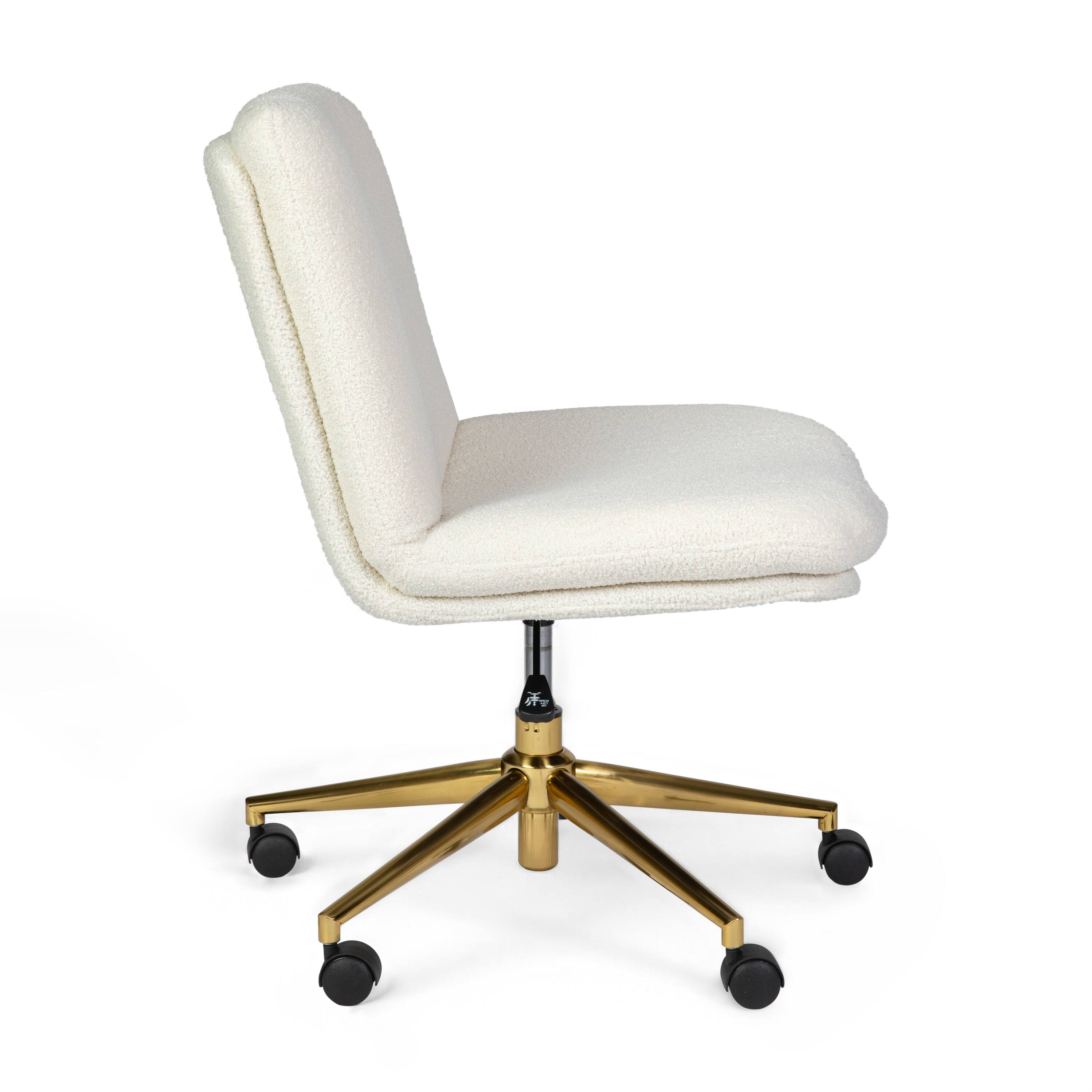 Alt View 9. Martha Stewart - Eloise Upholstered Swivel Home Office Chair with Wide Seat - White Boucle/Polished Brass Frame.