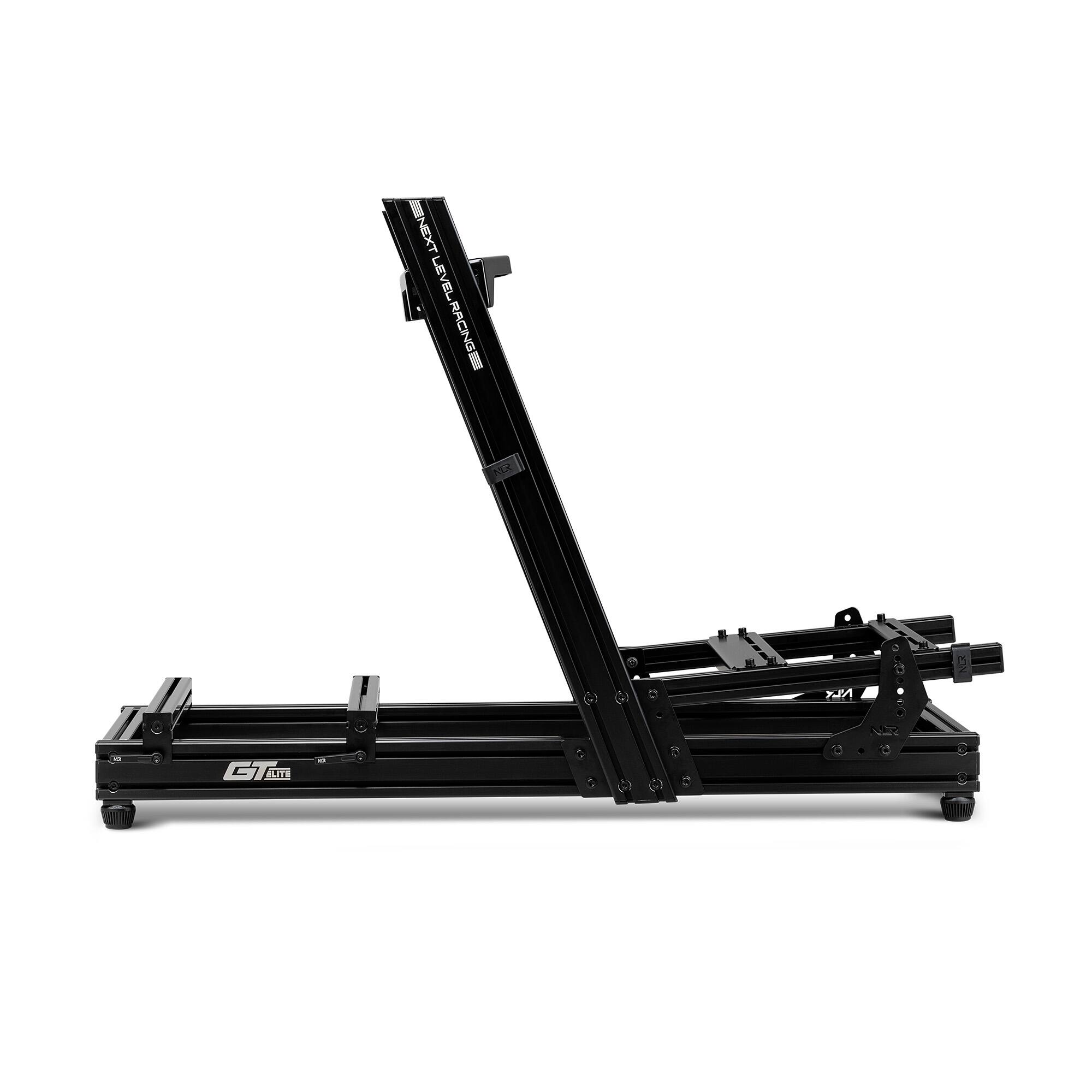 In the image, there is a black GT racing car with a GT logo on it. The car is parked on a black stand, which is placed on a white background.