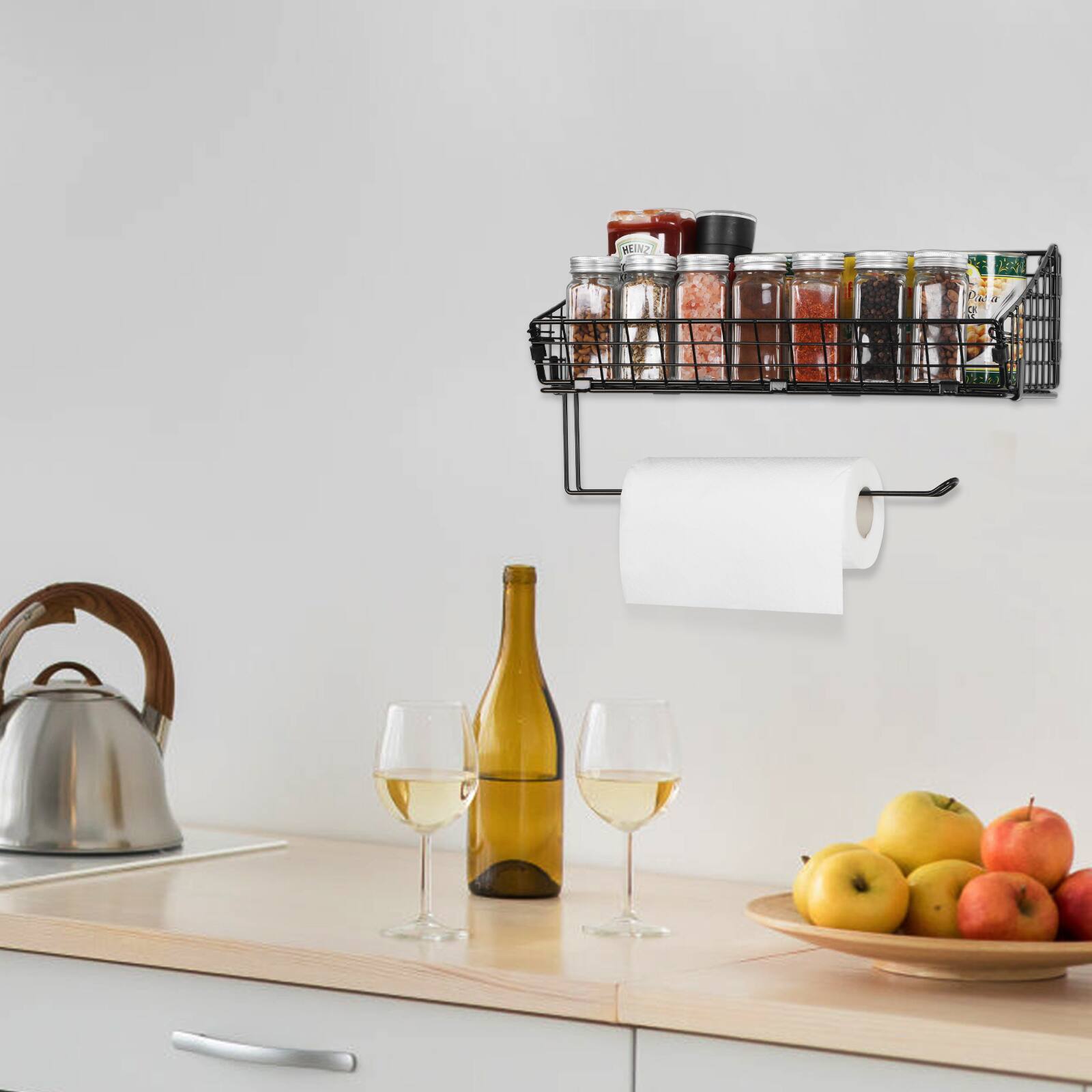 Oumilen Wall Mounted Wire Storage Basket with Paper Towel Holder ...