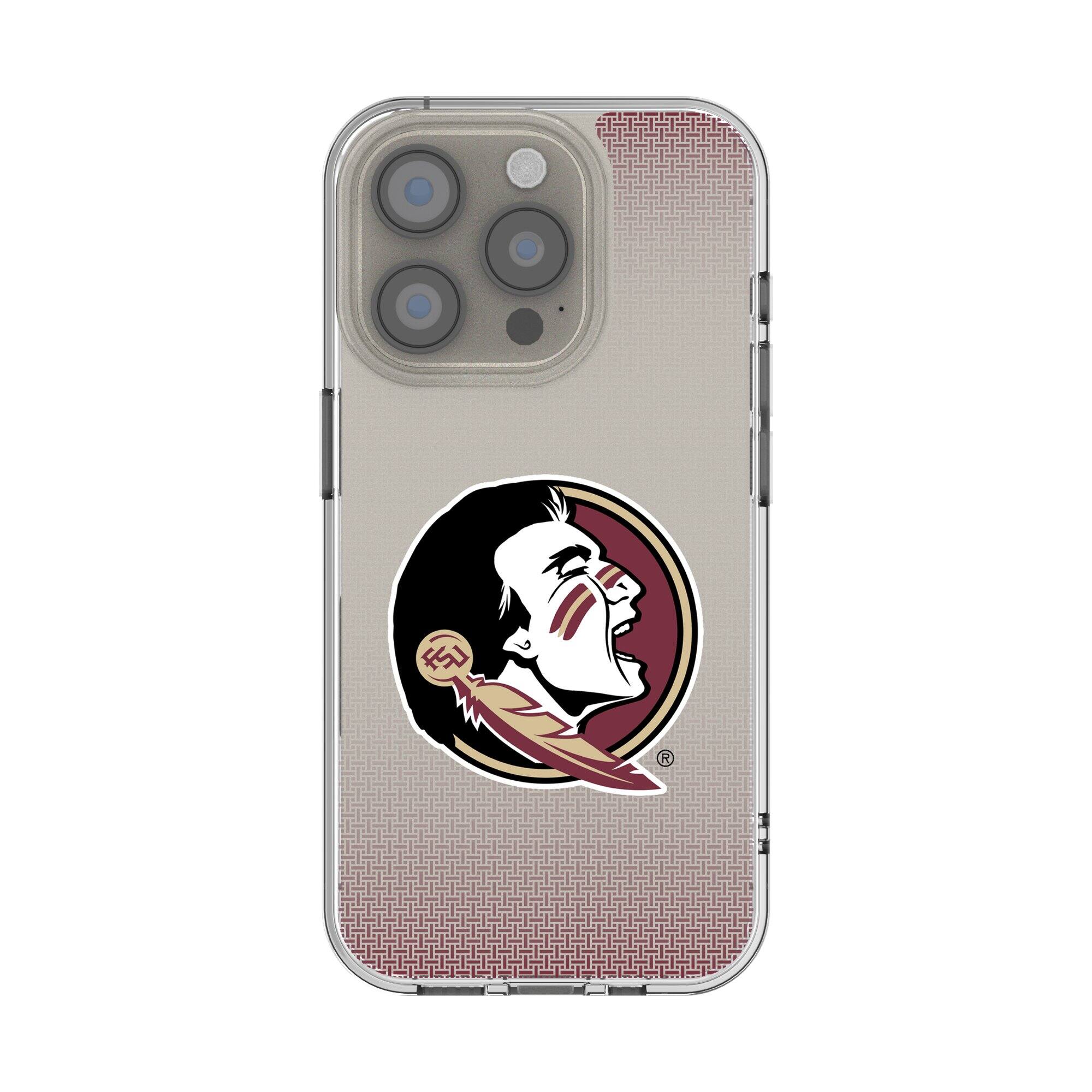 Front. Keyscaper - Florida State Seminoles Linen Logo iPhone Clear Case - 13 Pro - Multicolor.